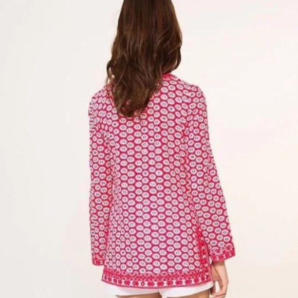 Tory Burch Jayne Nantucket Red Daisy Floral Embroidered Cotton Tunic - Picture 4 of 12